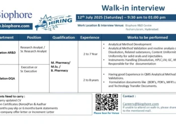 Biophore – Walk-in Interview | R&D and DQA Opportunities | 12th July 2025
