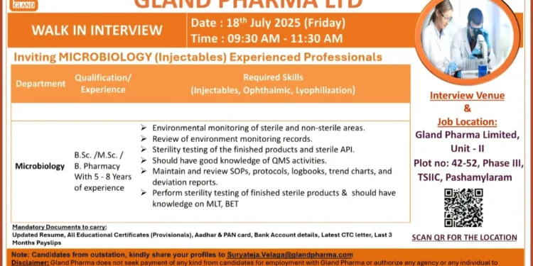Build Your Career in Sterile Injectables – Gland Pharma Walk-In Interview!